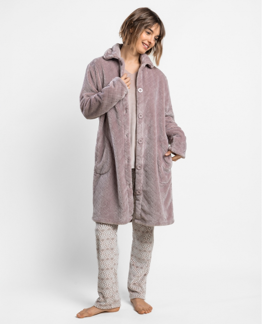 ADMAS GARDEN Bata Calentita Manga Larga Night Garden para Mujer LILA