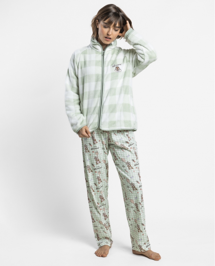 DISNEY Bata Calentita Manga Larga Chip & Dale Green Vichy para Mujer VERDE