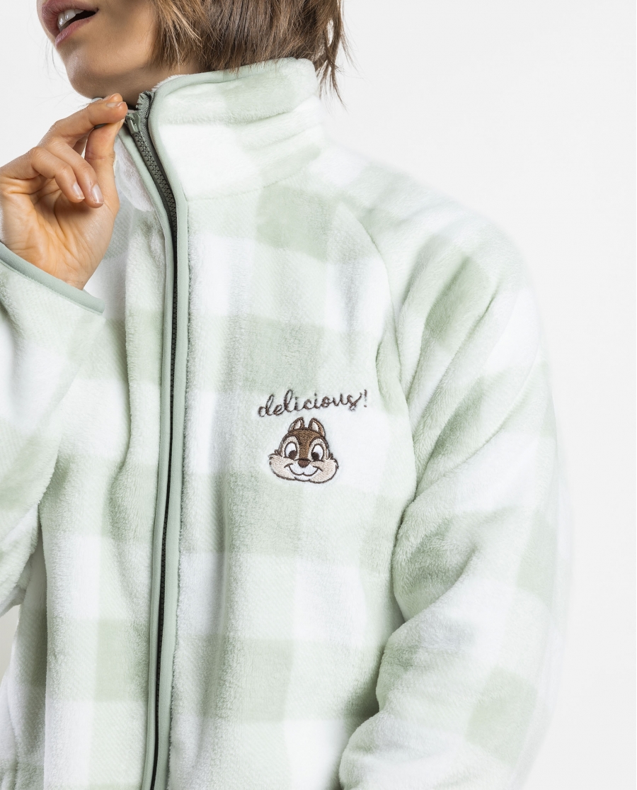 DISNEY Bata Calentita Manga Larga Chip & Dale Green Vichy para Mujer VERDE