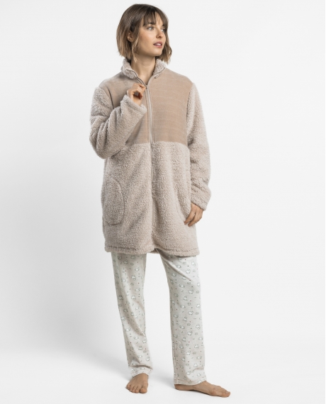 ADMAS Bata Calentita Manga Larga Counting Sheep para Mujer BEIGE
