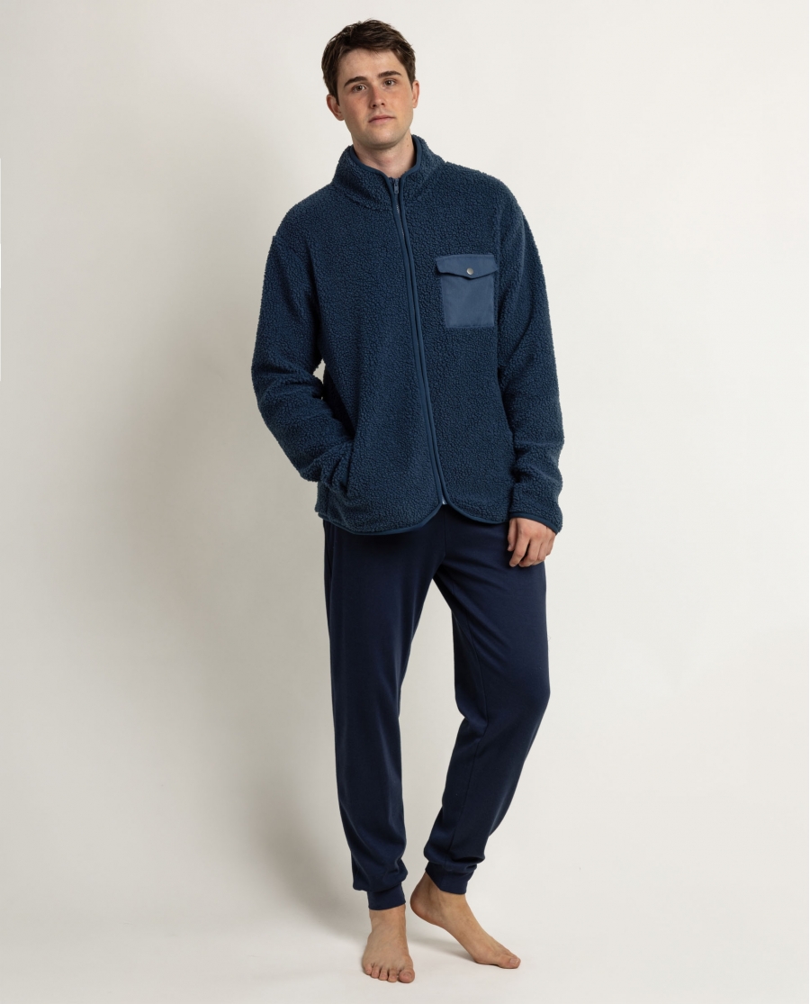 ADMAS HOME Bata Calentita Manga Larga Recycle para Hombre AZUL