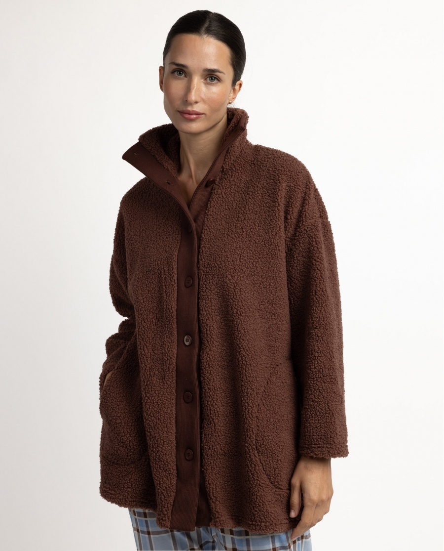 ADMAS Bata Manga Larga Calentita Sherpa Dreams para Mujer MARRON