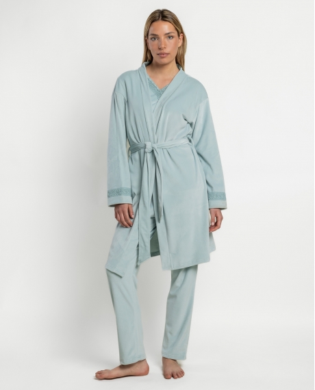 ADMAS LUXURY Bata Manga Larga Guipure para Mujer AQUA