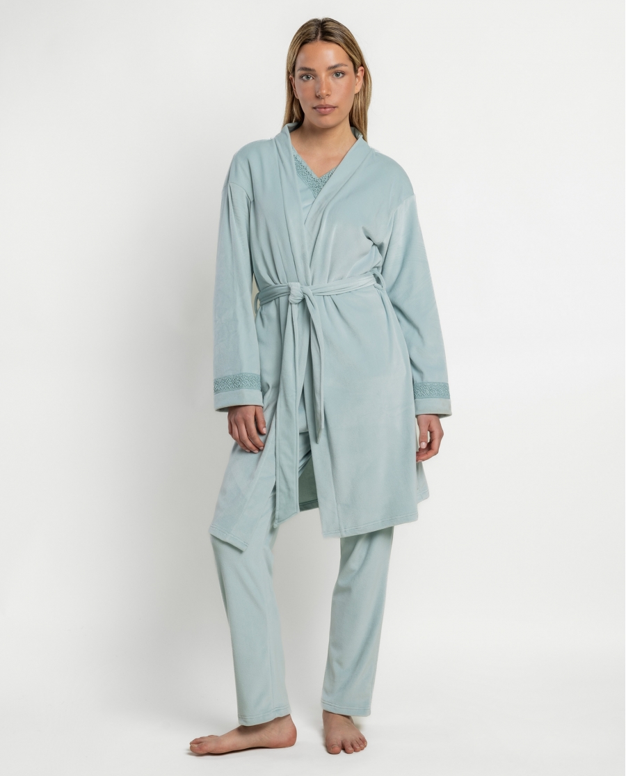 ADMAS LUXURY Bata Manga Larga Guipure para Mujer AQUA