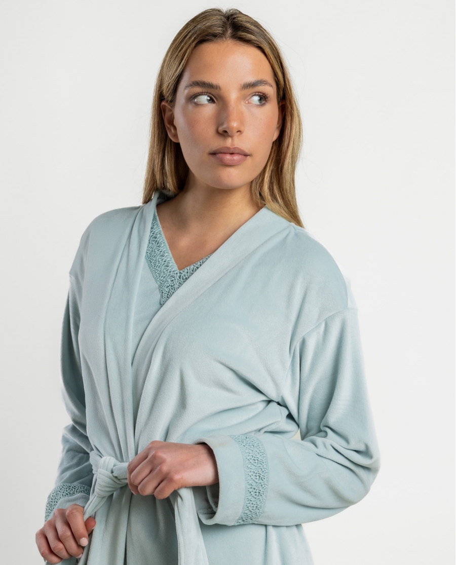 ADMAS LUXURY Bata Manga Larga Guipure para Mujer AQUA