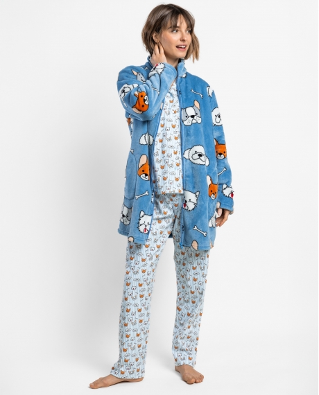 ADMAS Bata Calentita Manga Larga Ruff Morning para Mujer AZUL