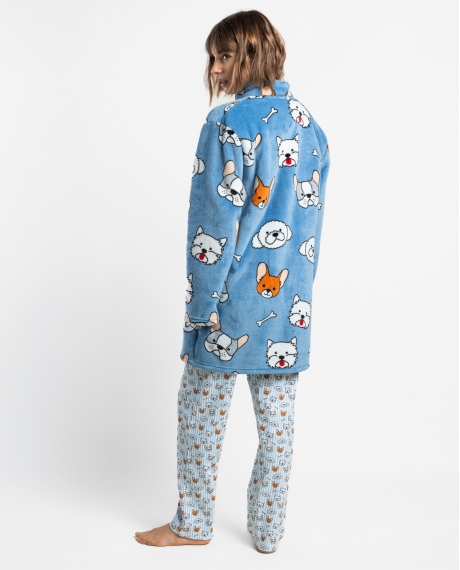 ADMAS Bata Calentita Manga Larga Ruff Morning para Mujer AZUL 2