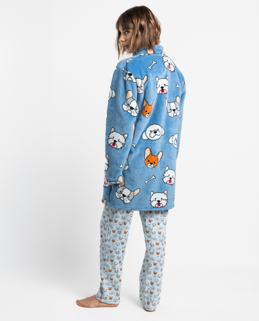 ADMAS Bata Calentita Manga Larga Ruff Morning para Mujer AZUL