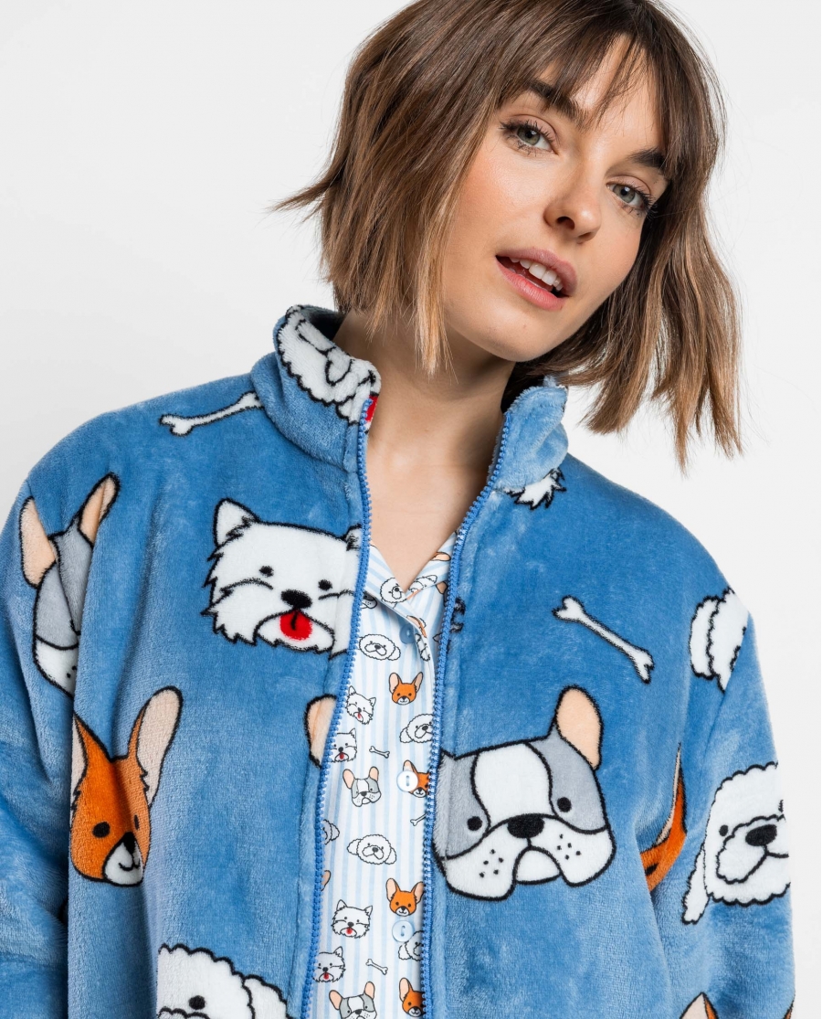 ADMAS Bata Calentita Manga Larga Ruff Morning para Mujer AZUL