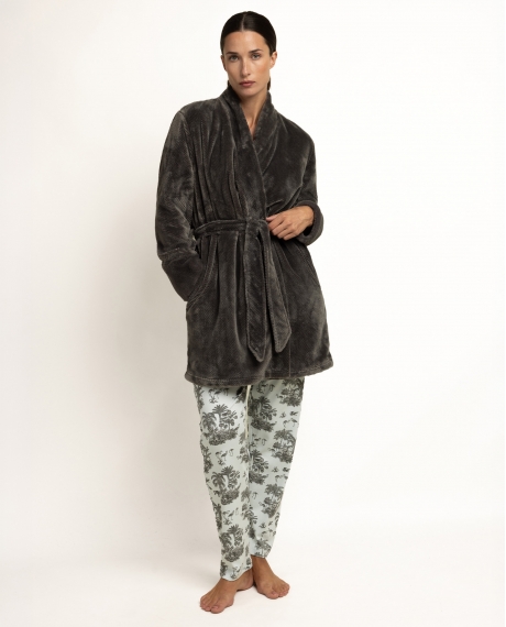 ADMAS GARDEN Bata Calentita Manga Larga Winter Toile para Mujer GRIS