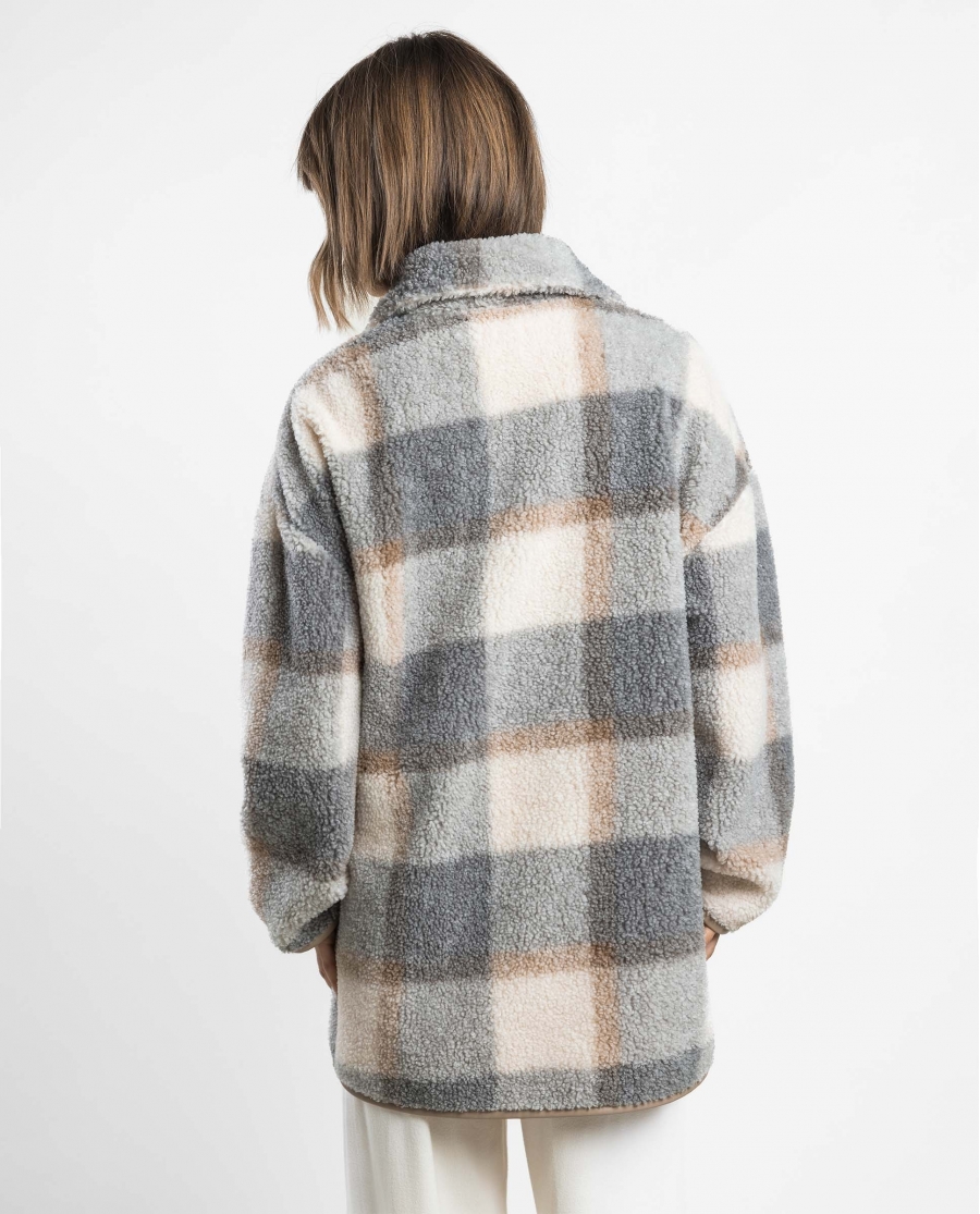 ADMAS Bata Manga Larga Calentita Sherpa Cuadros Dolce Home para Mujer CRUDO