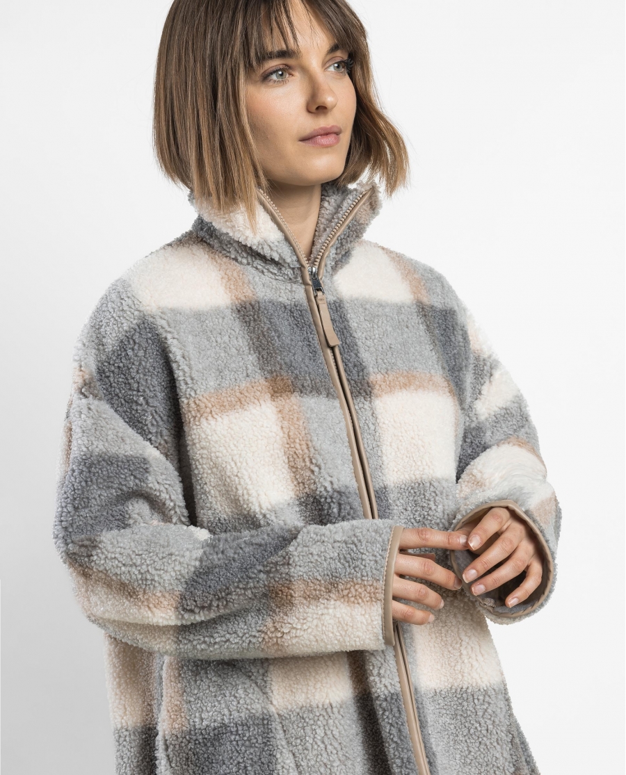 ADMAS Bata Manga Larga Calentita Sherpa Cuadros Dolce Home para Mujer CRUDO