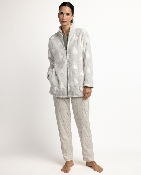 ADMAS Bata Calentita Manga Larga Counting Sheep para Mujer GRIS