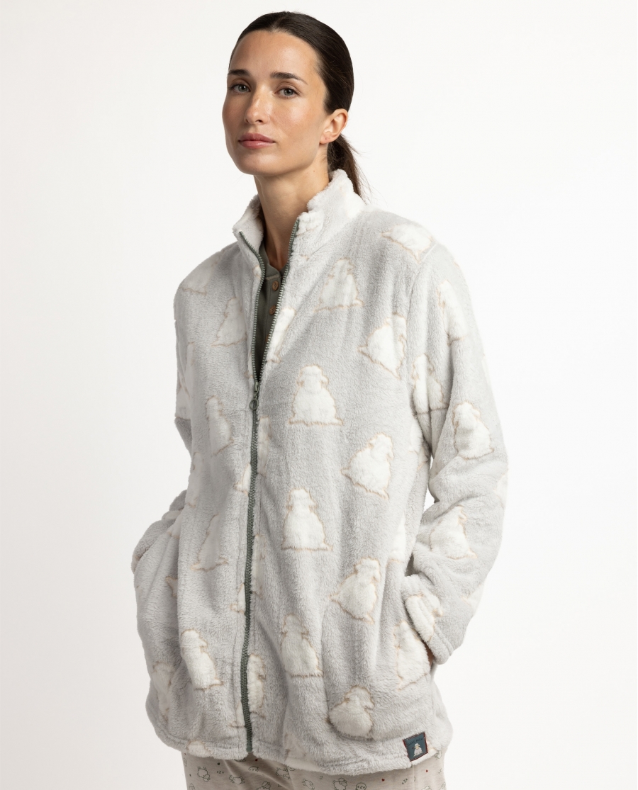 ADMAS Bata Calentita Manga Larga Counting Sheep para Mujer GRIS