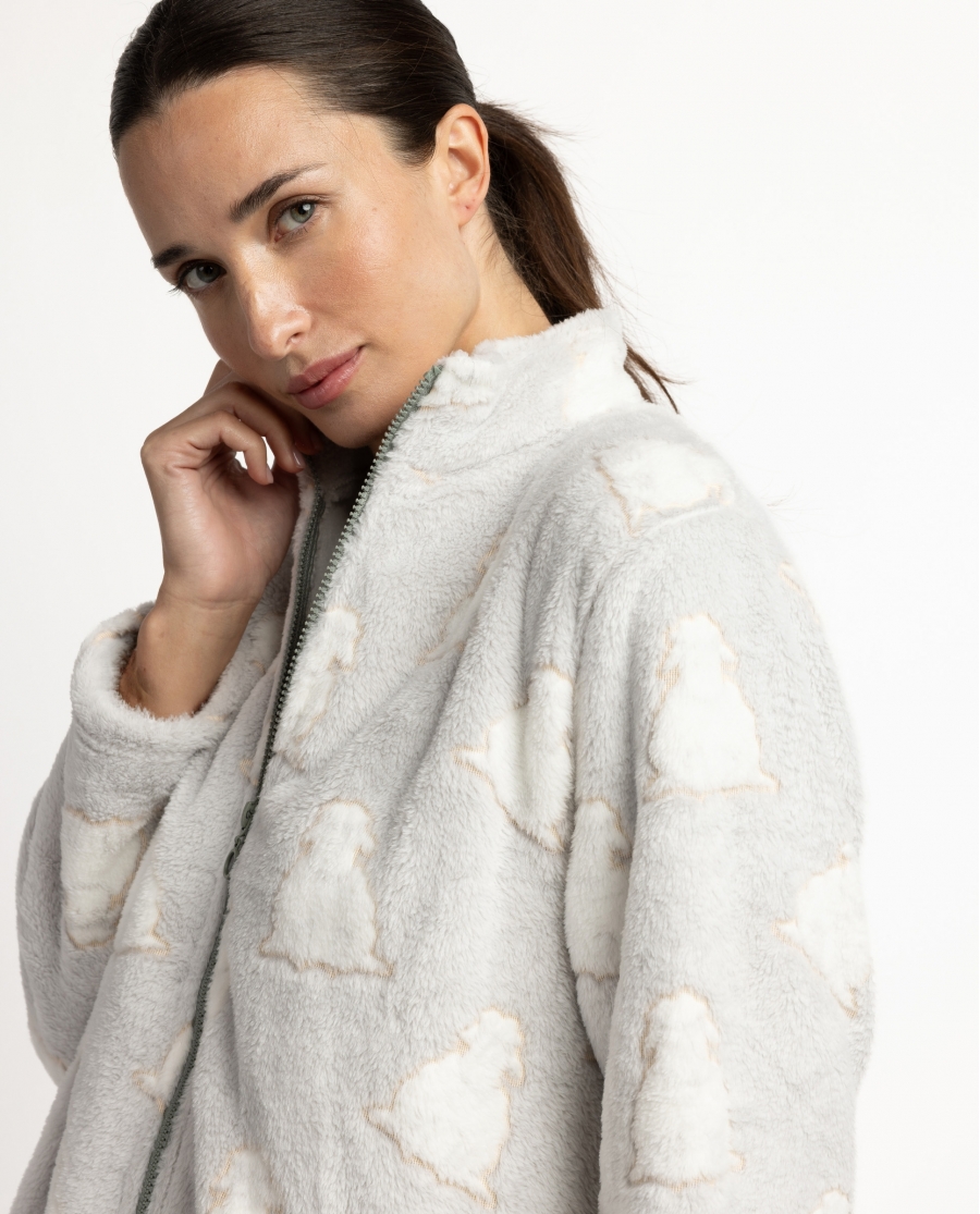 ADMAS Bata Calentita Manga Larga Counting Sheep para Mujer GRIS