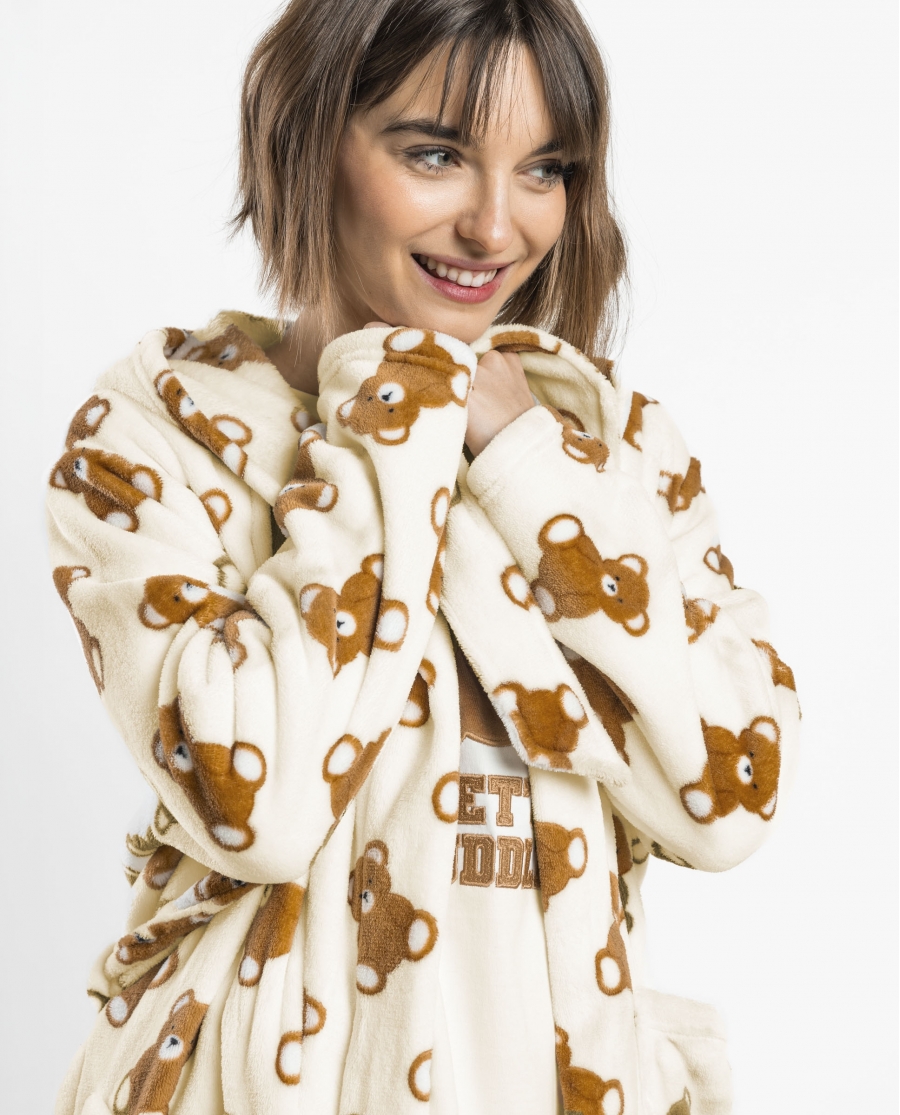 ADMAS Bata Calentita Manga Larga Bear Hugs para Mujer CRUDO