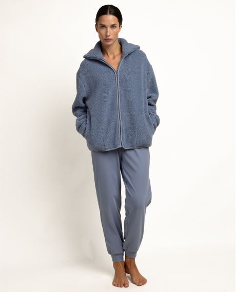 ADMAS HOME Bata Manga Larga Love Stripes para Mujer AZUL