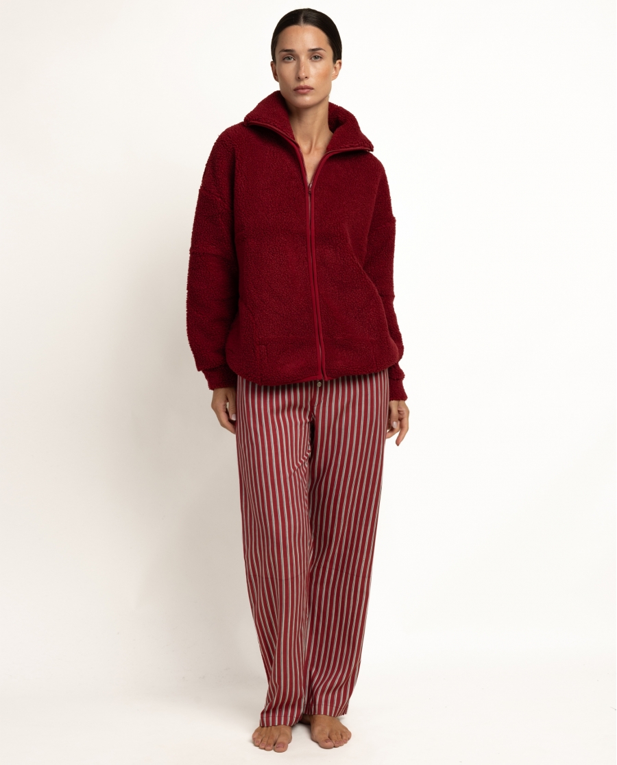 ADMAS HOME Bata Manga Larga Love Stripes para Mujer BURDEOS