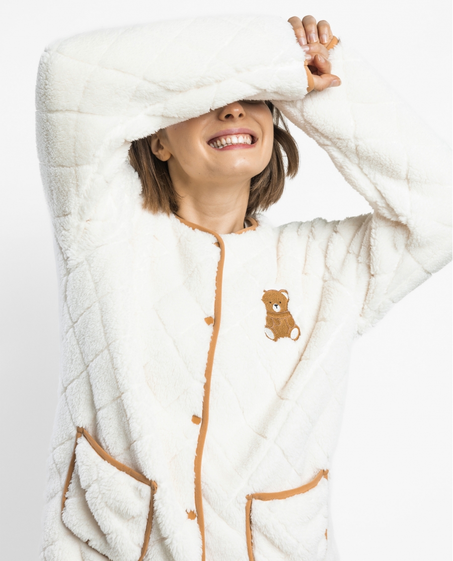 ADMAS Bata Calentita Manga Larga Bear Hugs para Mujer CRUDO