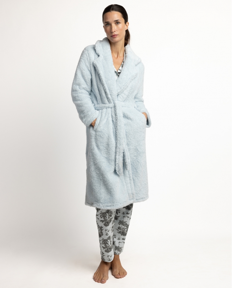 ADMAS GARDEN Bata Calentita Manga Larga Cruzada Winter Toile para Mujer AZUL