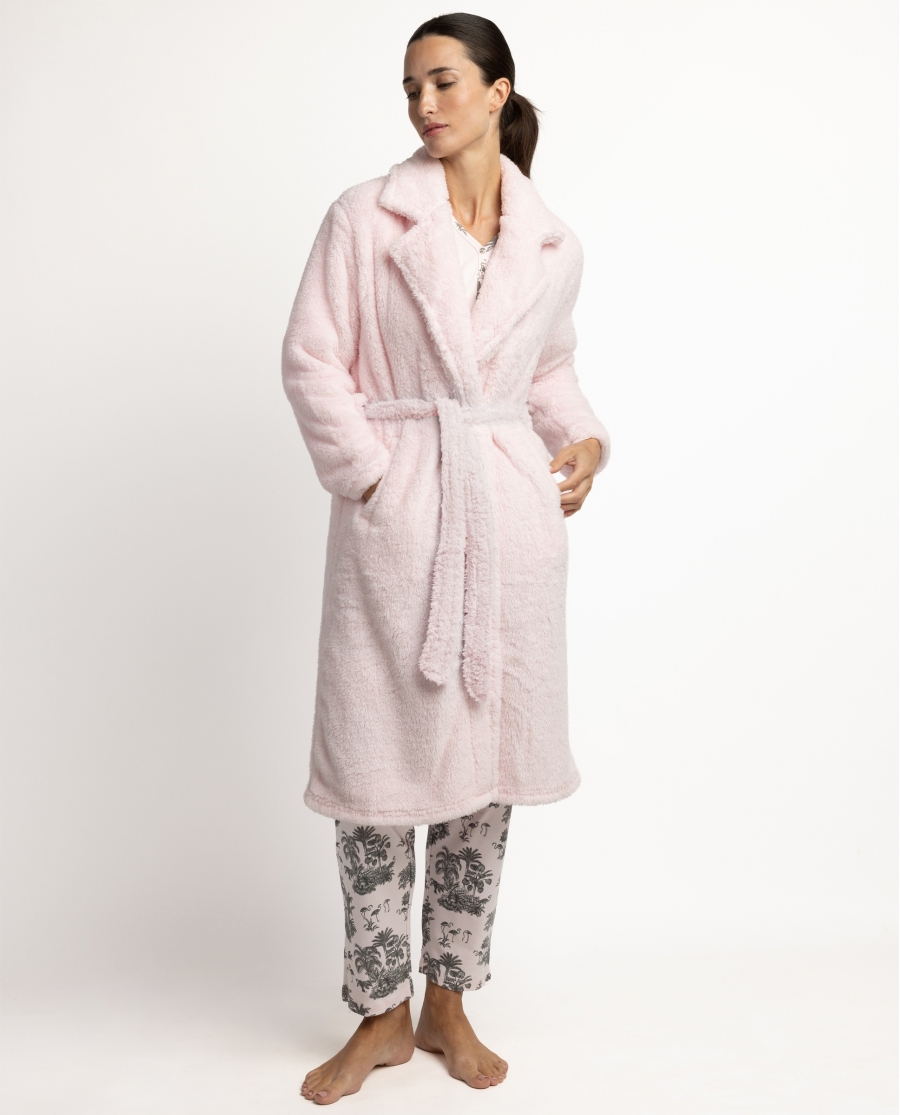 ADMAS GARDEN Bata Calentita Manga Larga Cruzada Winter Toile para Mujer ROSA