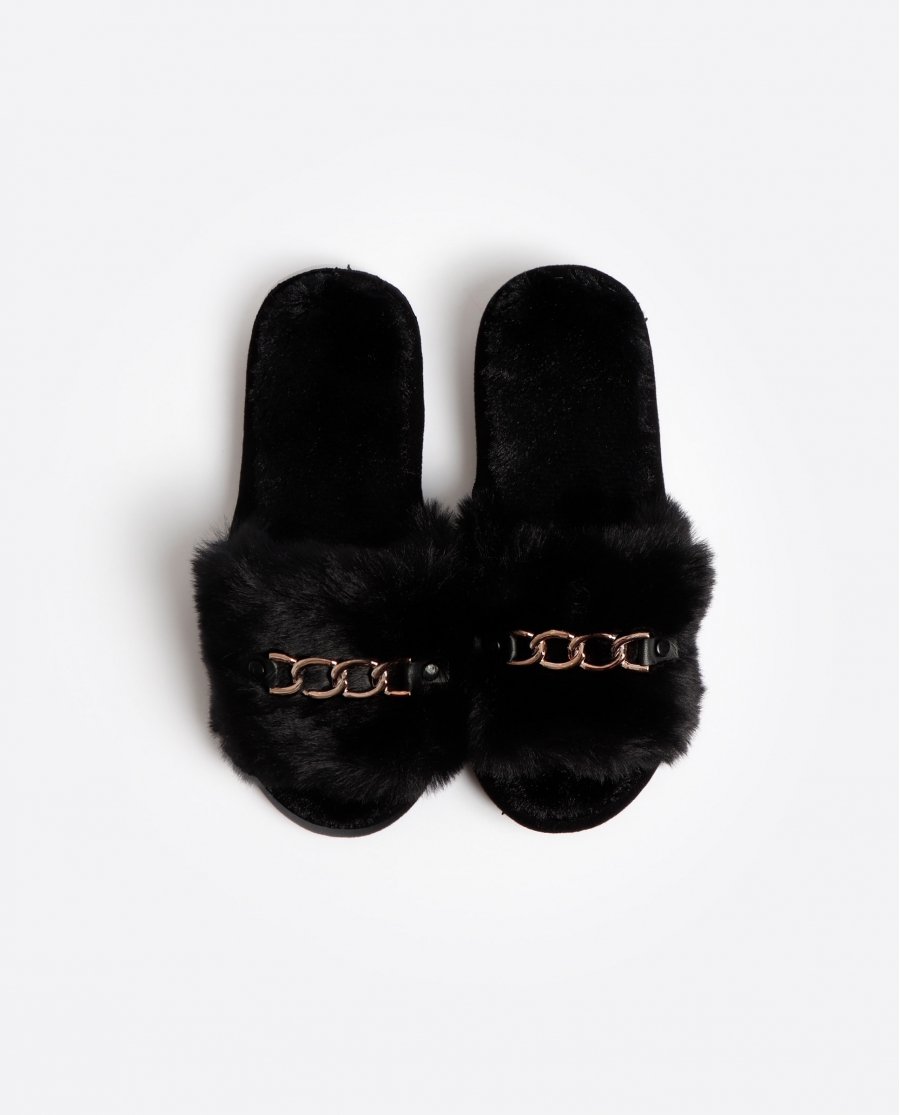 ADMAS Zapatillas De Estar Por Casa Cadena para Mujer NEGRO