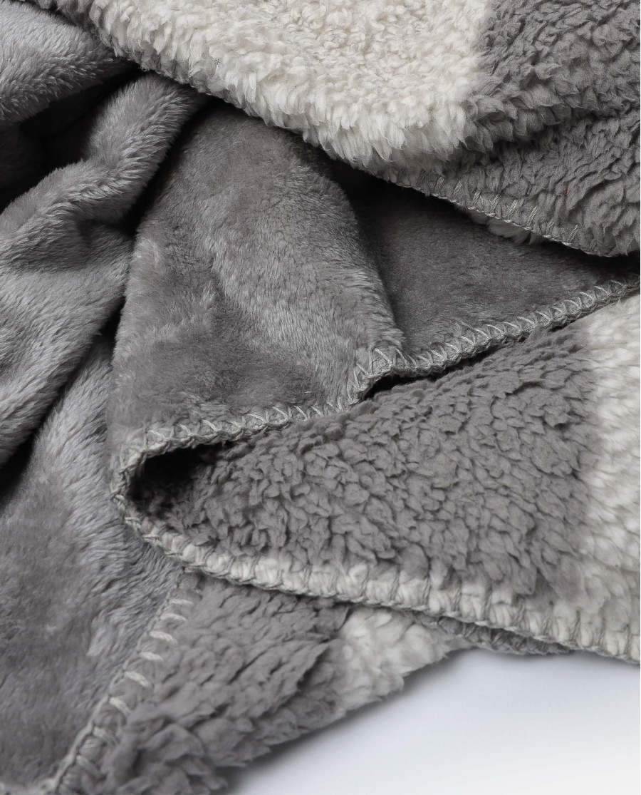 ADMAS Manta Doble Cara Sherpa Cuadros GRIS