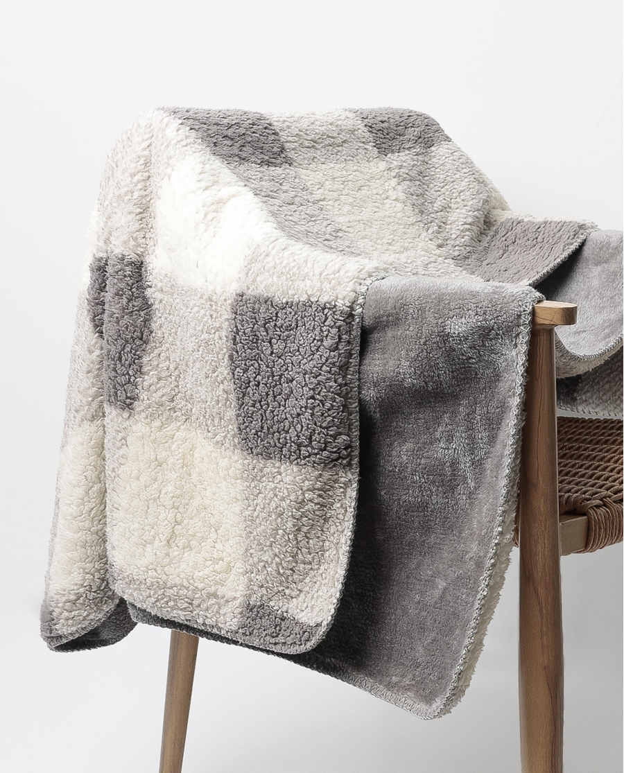 ADMAS Manta Doble Cara Sherpa Cuadros GRIS