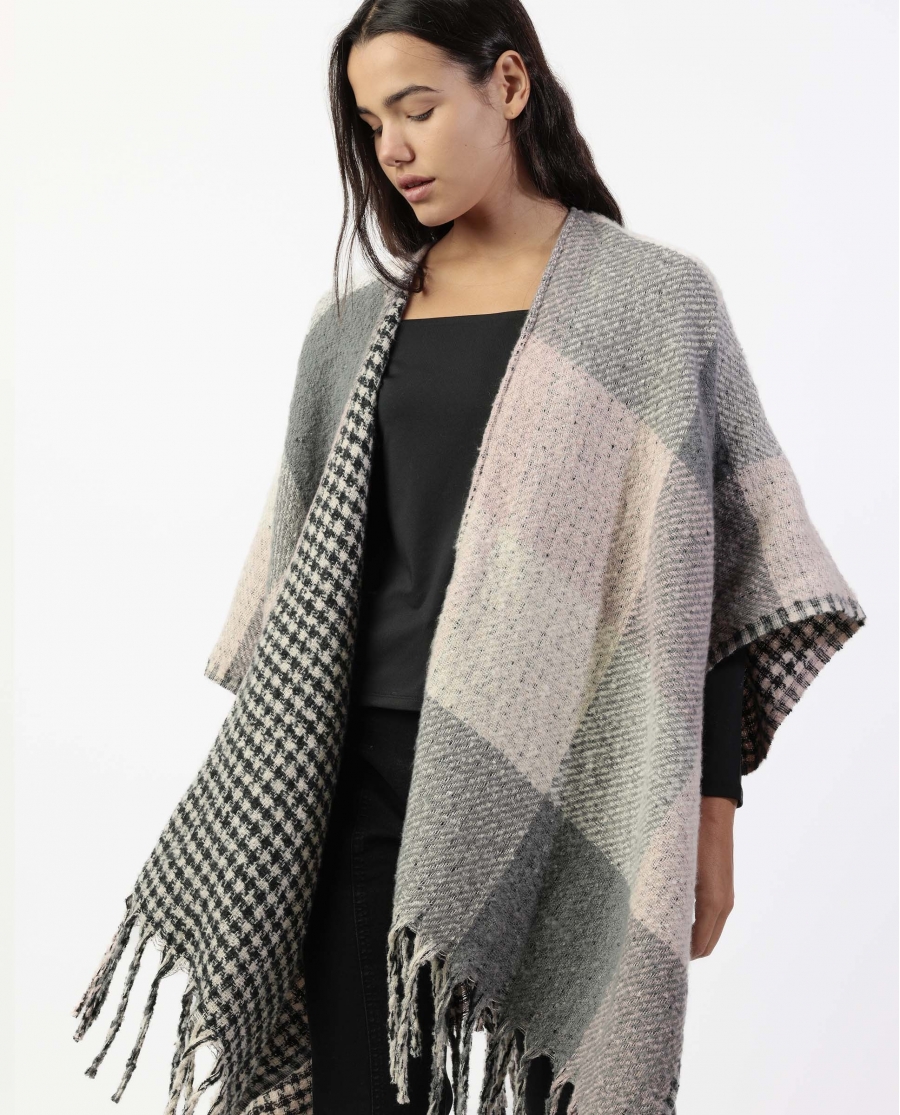 ADMAS Poncho de Punto Abierto Doble Cara Trendy Layers para Mujer GRIS