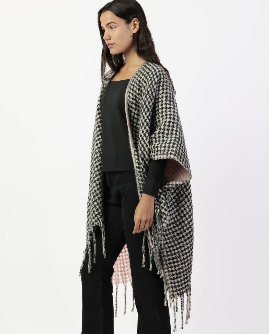 ADMAS Poncho de Punto Abierto Doble Cara Trendy Layers para Mujer GRIS