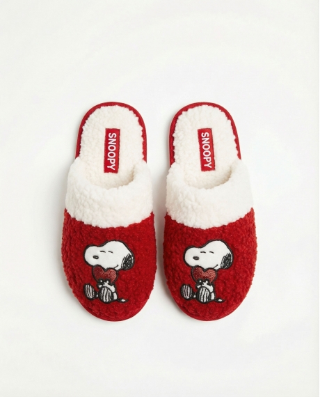 PEANUTS Zapatillas De Estar Por Casa Love Snoopy para Niña, (Caja 6 unidades) ROJO