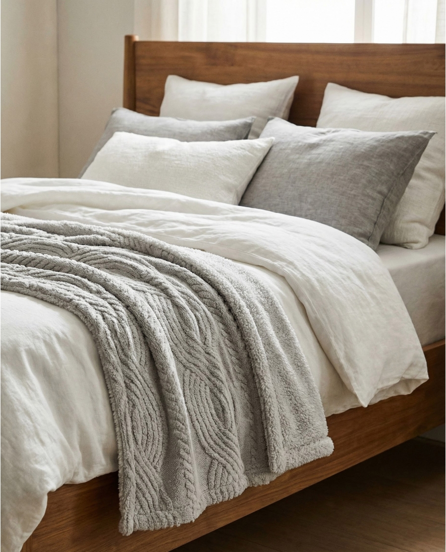 ADMAS Manta Doble Capa Espiga Jacquard GRIS