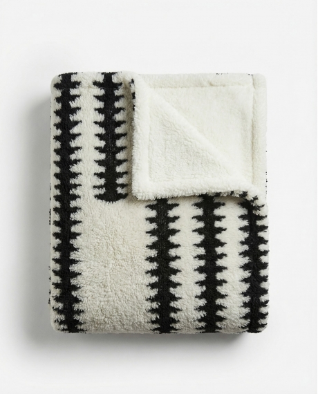 ADMAS Manta Doble Capa Black & White Sherpa Jacquard CRUDO