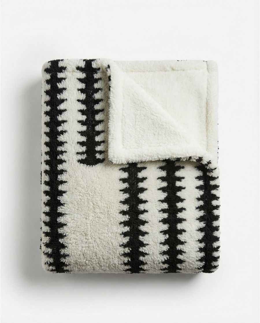 ADMAS Manta Doble Capa Black & White Sherpa Jacquard CRUDO
