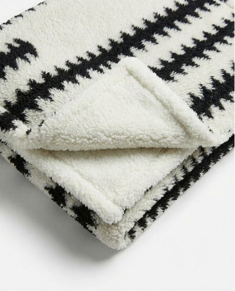 ADMAS Manta Doble Capa Black & White Sherpa Jacquard CRUDO 2