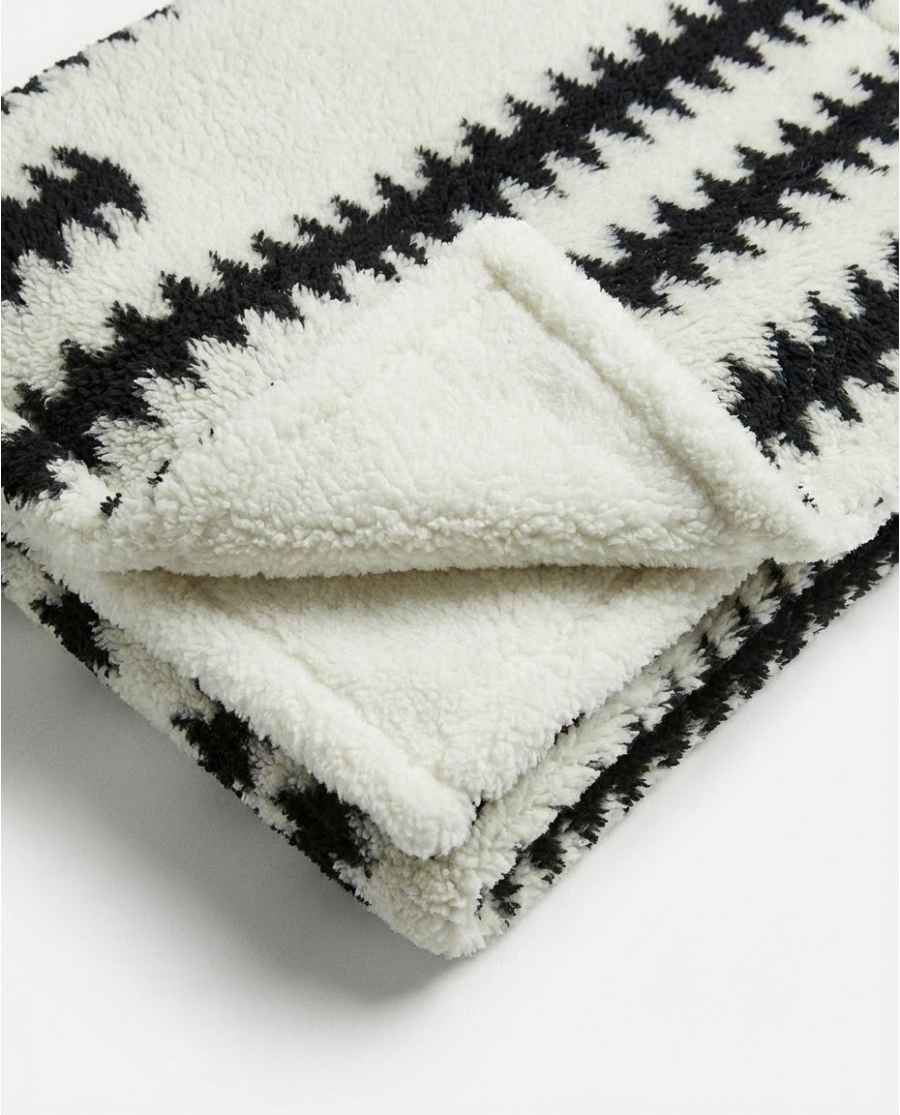 ADMAS Manta Doble Capa Black & White Sherpa Jacquard CRUDO
