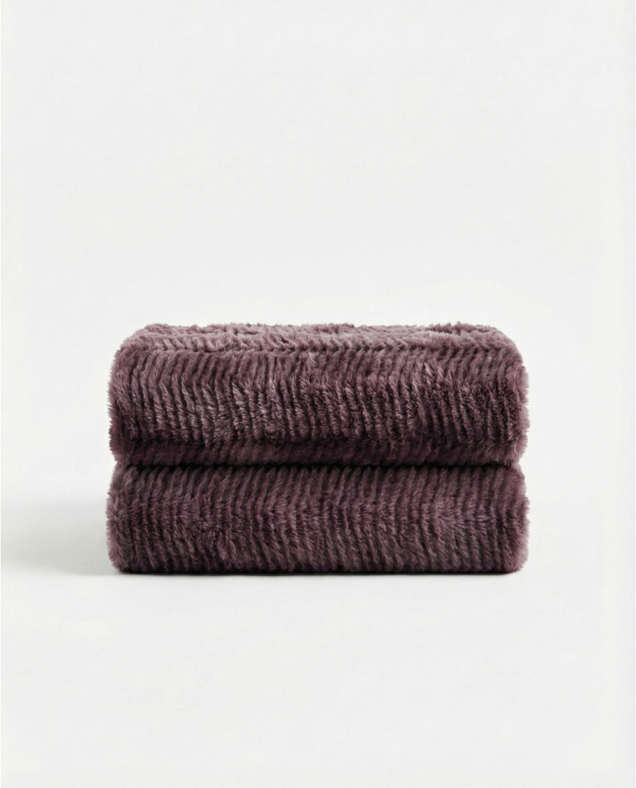 ADMAS Manta Doble Cara Burgundy Luxury Rabbit Faux Fur BERENJENA