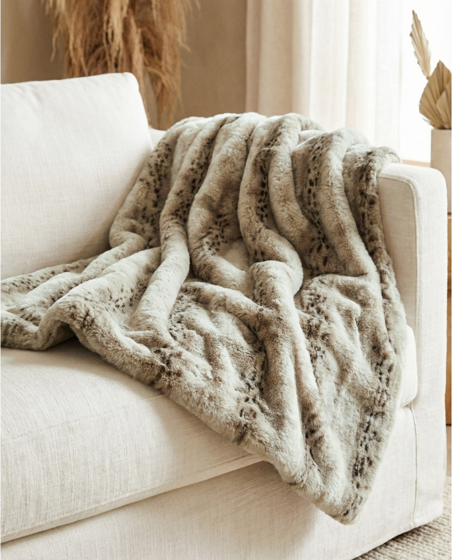 ADMAS Manta Doble Cara Luxury Brown Rabbit Fuax Fur MARRON