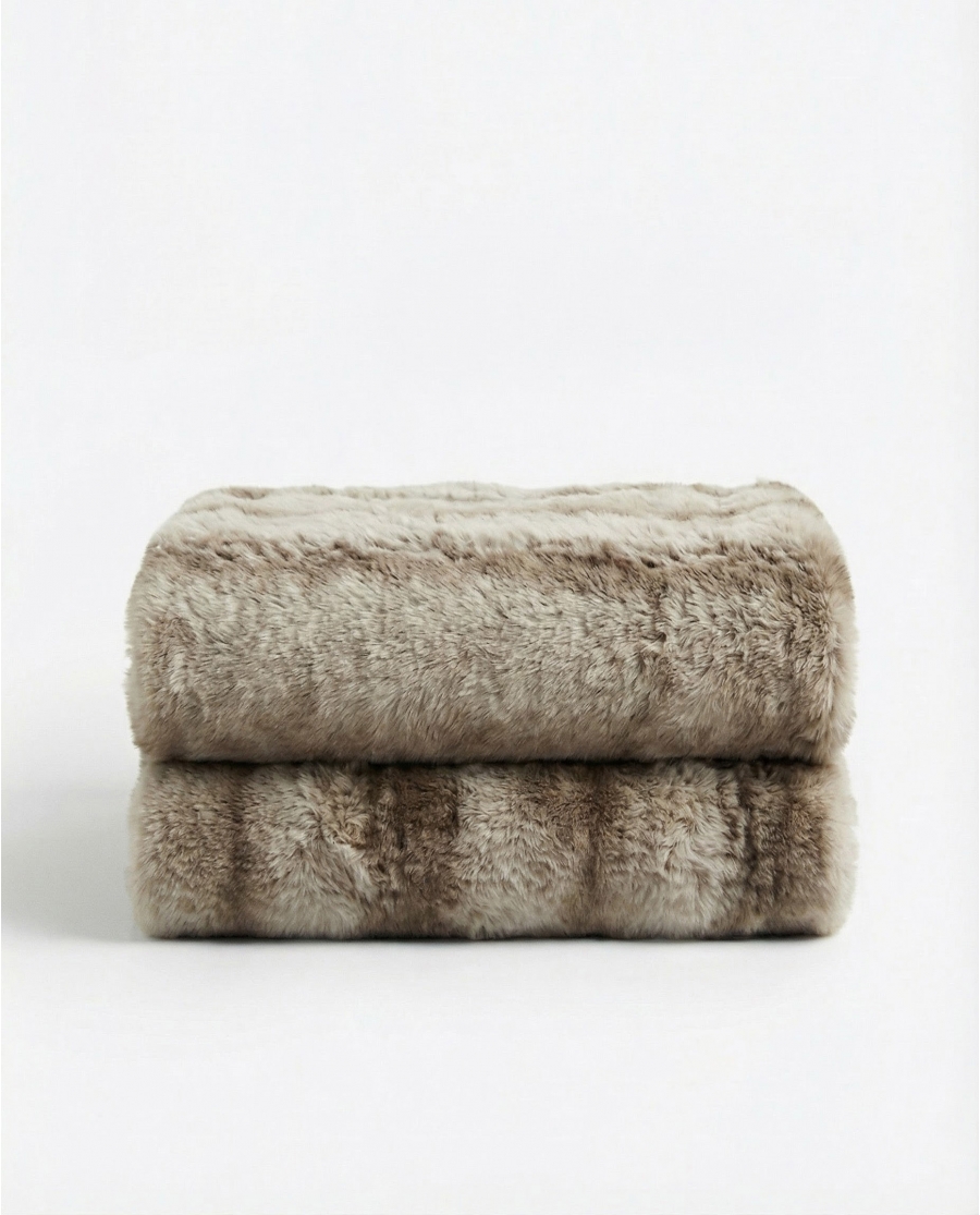 ADMAS Manta Doble Cara Luxury Brown Rabbit Fuax Fur MARRON