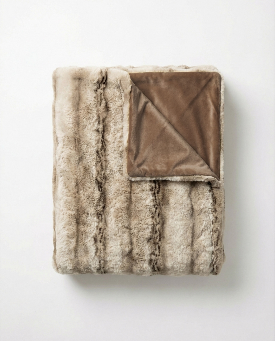 ADMAS Manta Doble Cara Luxury Brown Rabbit Fuax Fur MARRON