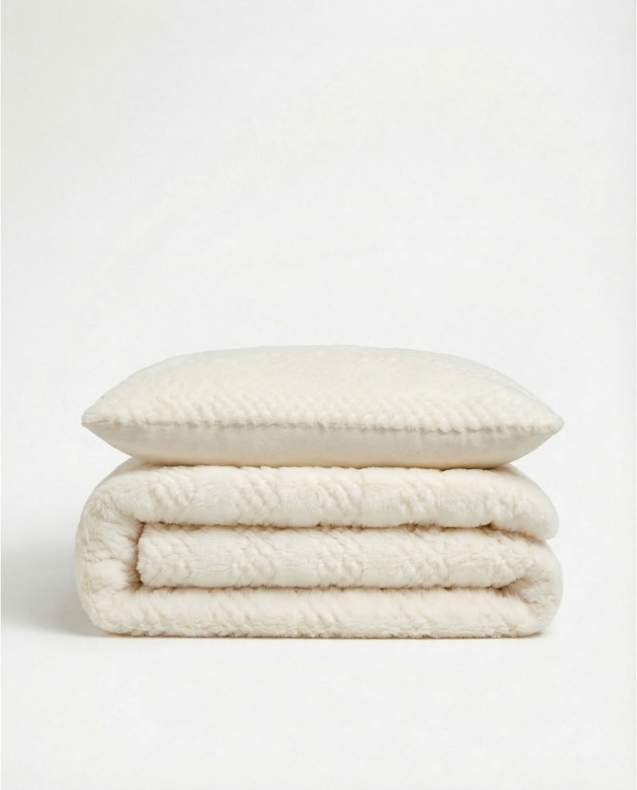 ADMAS Set Manta + Cojin Doble Cara Duo Plush CRUDO