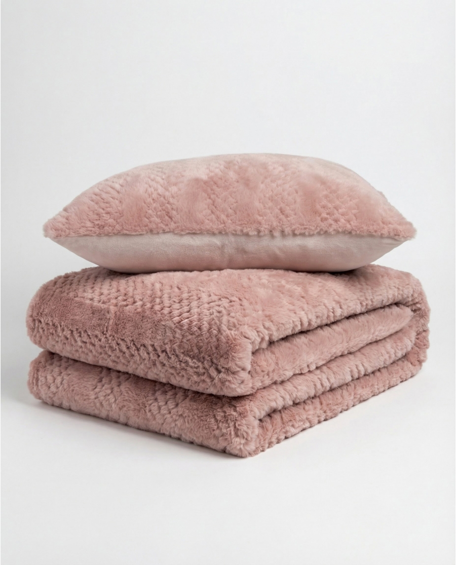 ADMAS Set Manta + Cojin Doble Cara Duo Plush ROSA