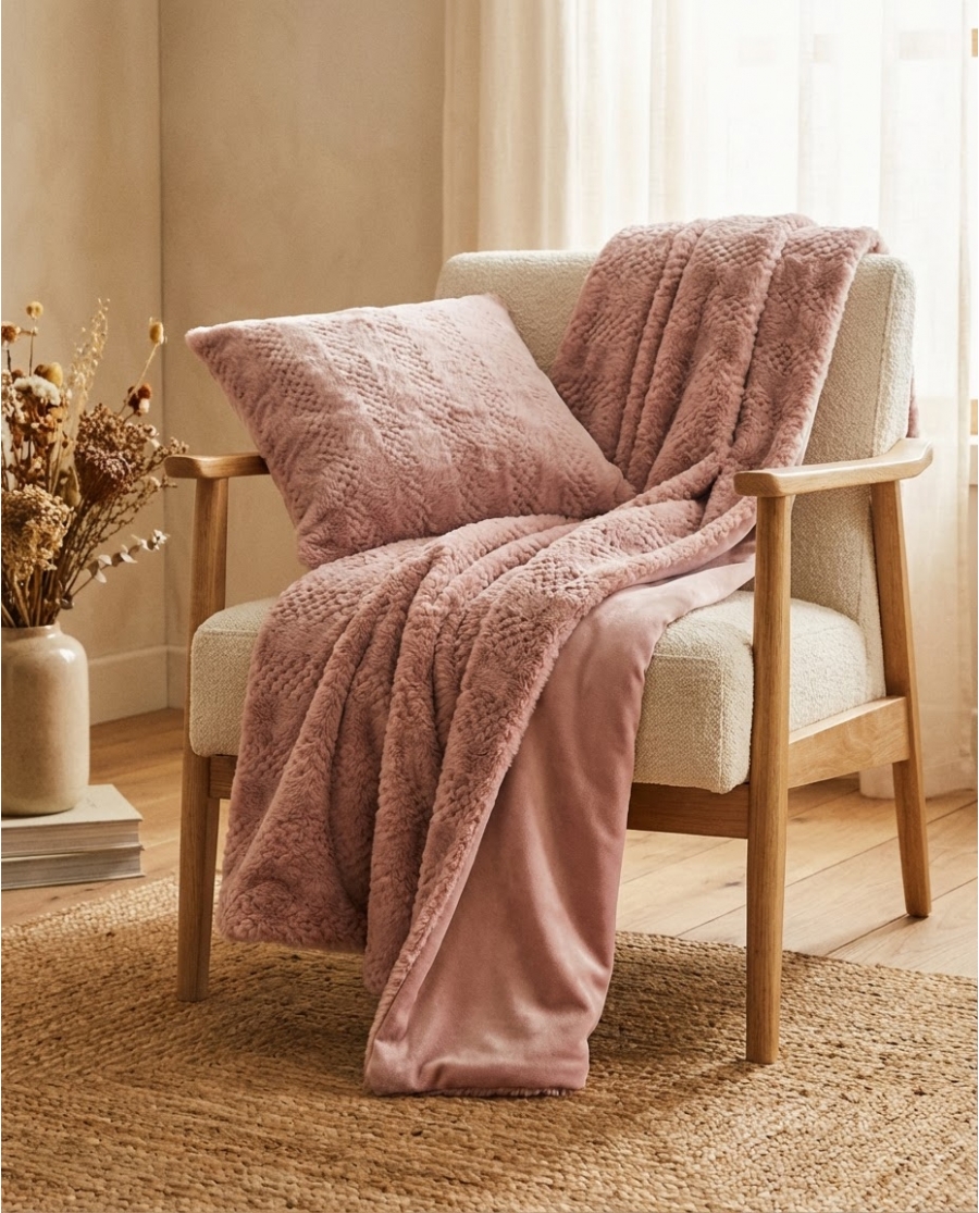 ADMAS Set Manta + Cojin Doble Cara Duo Plush ROSA