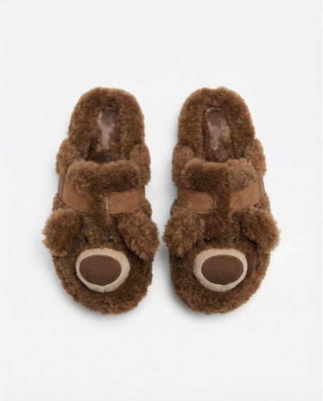 ADMAS Zapatillas De Estar Por Casa Borreguito Oso para Mujer, (Caja 6 unidades) MARRON