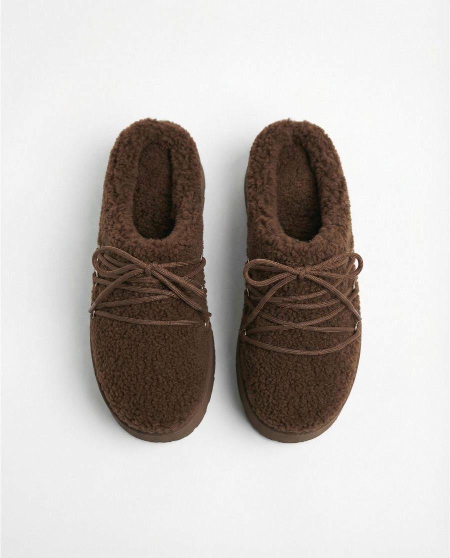 ADMAS Zapatillas De Estar Por Casa Plataforma Borreguito para Mujer, (Caja 6 unidades) MARRON
