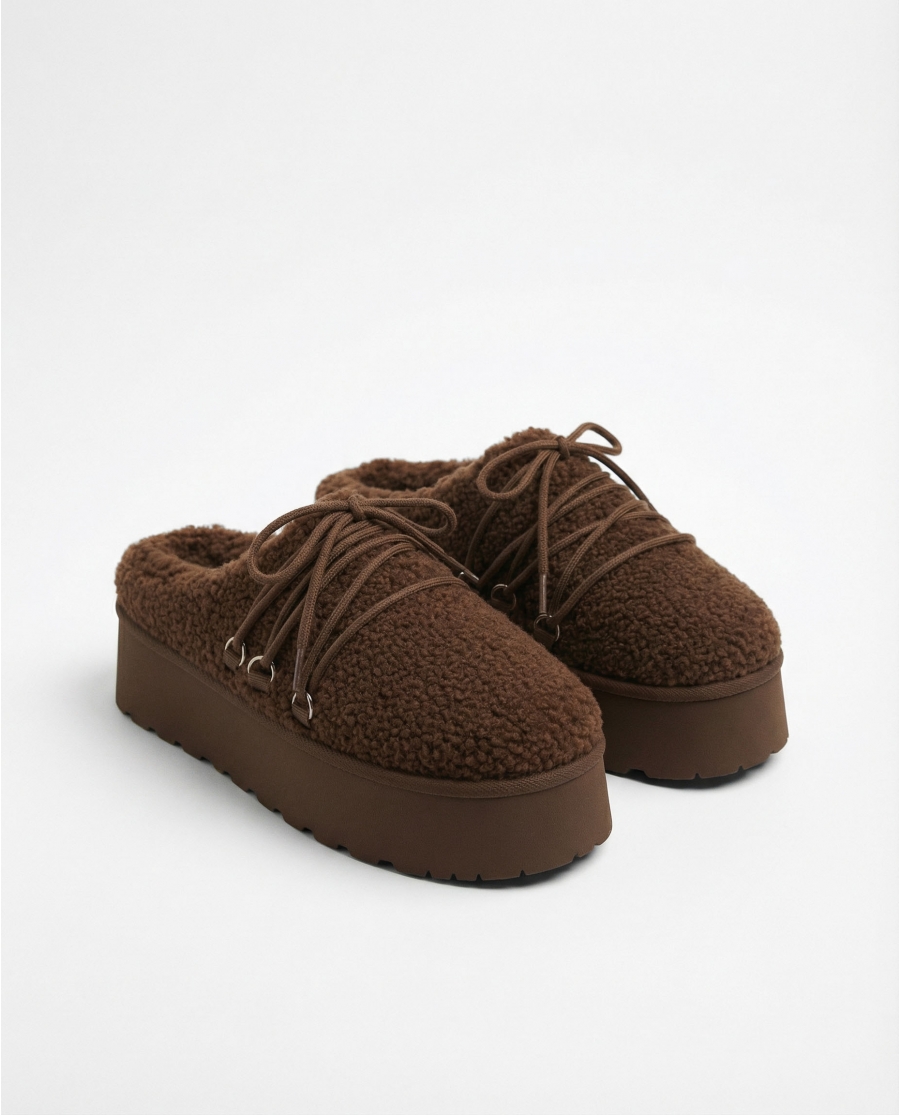 ADMAS Zapatillas De Estar Por Casa Plataforma Borreguito para Mujer, (Caja 6 unidades) MARRON