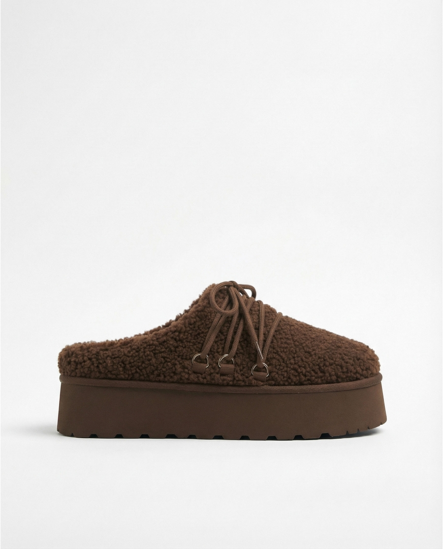 ADMAS Zapatillas De Estar Por Casa Plataforma Borreguito para Mujer, (Caja 6 unidades) MARRON