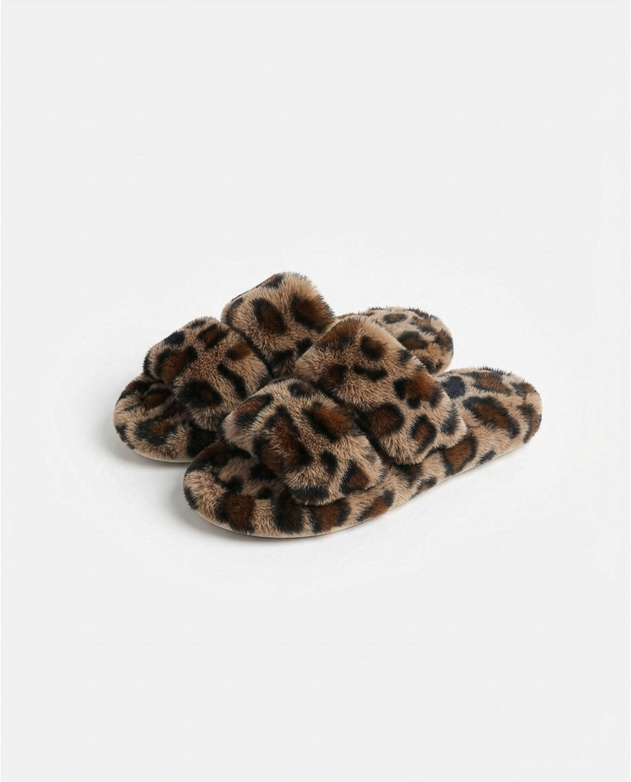 ADMAS Zapatillas De Estar Por Casa Estampado Animal para Mujer, (Caja 6 unidades) PIEL