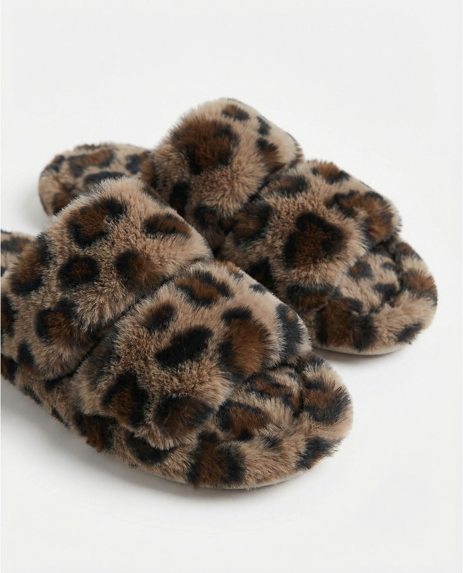 ADMAS Zapatillas De Estar Por Casa Estampado Animal para Mujer, (Caja 6 unidades) PIEL