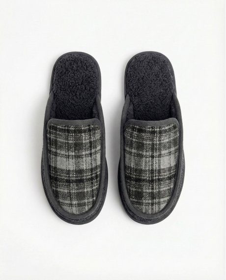 ADMAS Zapatillas De Estar Por Casa Cuadros Borreguito para Hombre, (Caja 6 unidades) GRIS